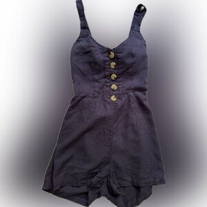 Navy Blue Linen One Piece Romper